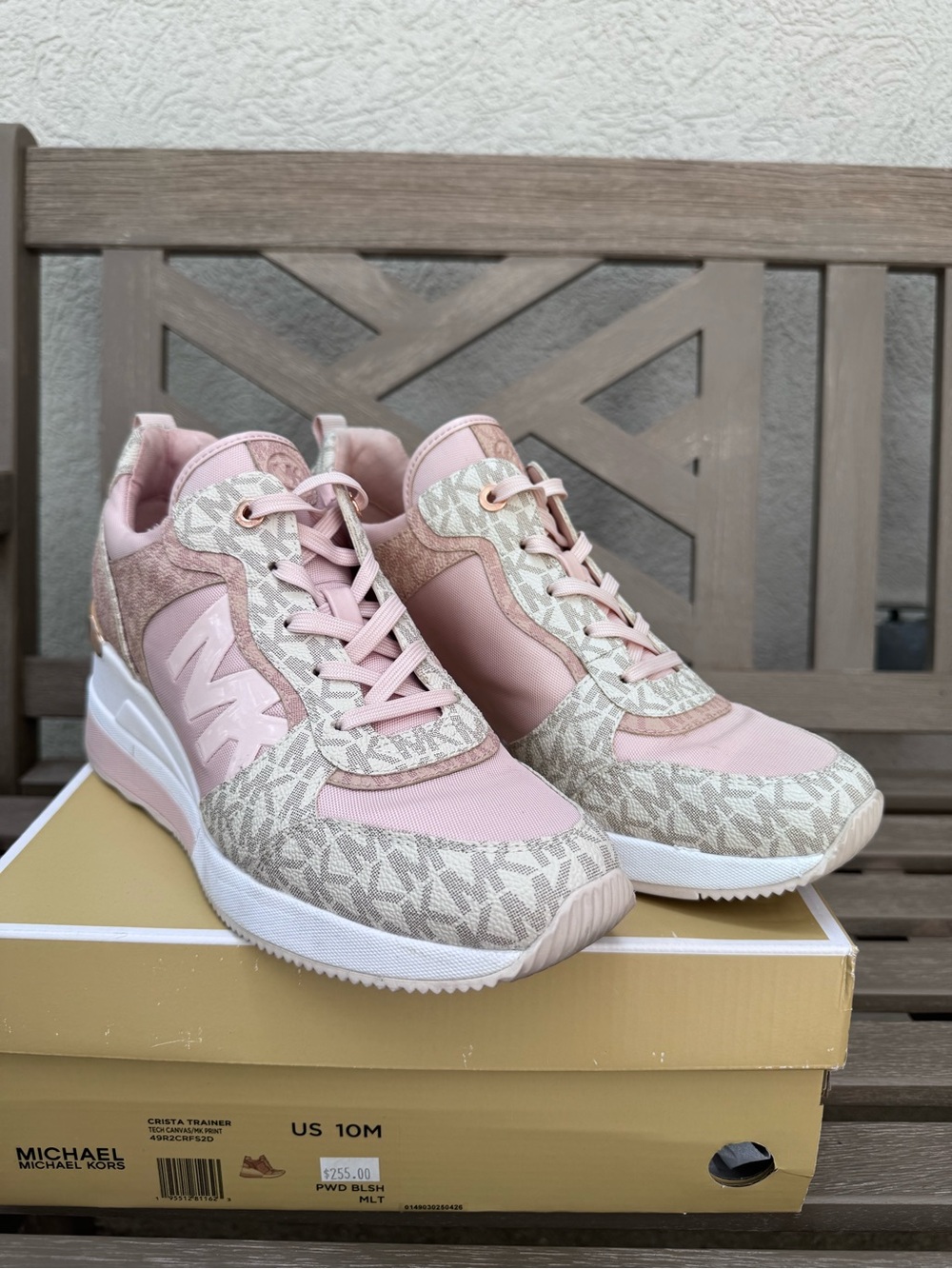 Michael Kors Pink and Beige Logo-Print Women’s Wedge Sneakers